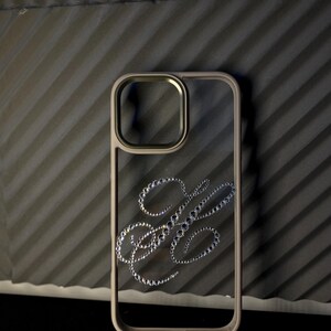 Elegant Rhinestone Monogram Phone Case, Custom Script Initial iPhone Case, Personalized Crystal Phone Cover, Luxury Gift for Her