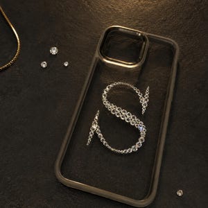 Funda para teléfono con inicial llamativa, monograma de letras de cristal en bloque, funda personalizada con diamantes de imitación.