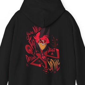 sweat à capuche alastor, vous n'êtes jamais complètement habillé sans un sweat à capuche souriant, alastor merch, alastor, sourire alastor, t-shirt alastor, sweat à capuche, anime image 2