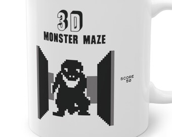 3d monster maze mug, monster maze mug, vintage mug, pixeled mug, gift, birthday, mug gift, nerd mug, gaming mug, survival game mug