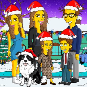 Die Simpsons personalisiertes Porträt, das Simpsons-Porträt, Familienporträt, personalisiertes Porträt, Weihnachtsporträt, Weihnachtsgeschenk für die Familie