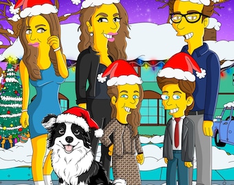 The Simpsons personalized portrait, the simpsons portrait, family portrait, personalized portrait, christmas portrait, christmas family gift