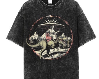 Jesus on Dinosaur vintage viral shirt, jesus meme shirt, jesus funny shirt, dinosaur retro shirt, jesus dinosaur retro