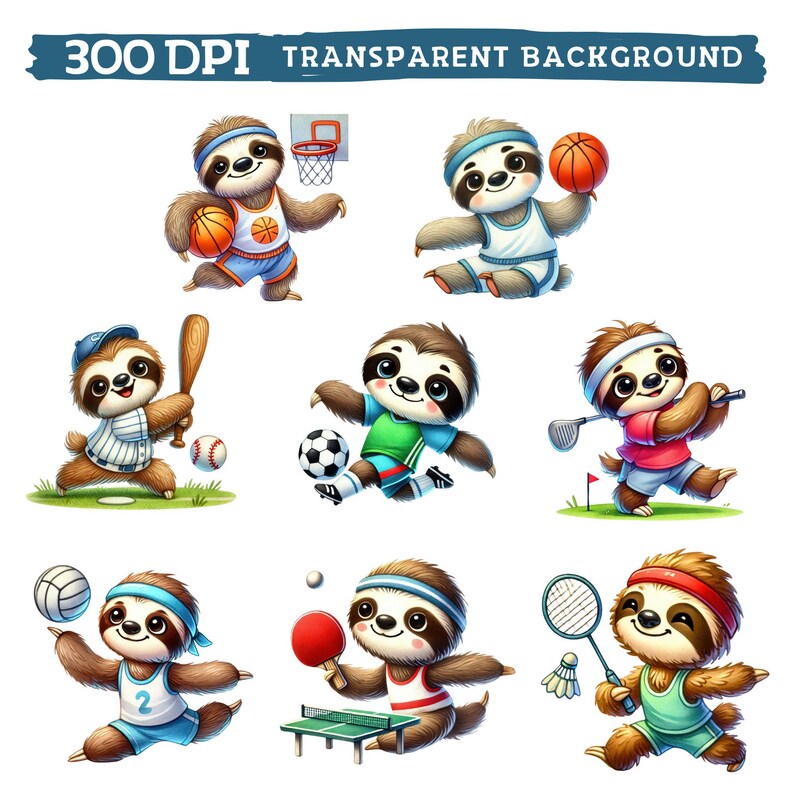 Sport Sloth Clipart, Watercolor Cute Athletic Nursery Decor, Funny ...