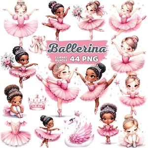 Aquarel schattige roze ballerina clipart, ballet meisje zwaan kwekerij sublimatie, Afro-Amerikaanse ballerina prinses tutu verjaardag bundel png