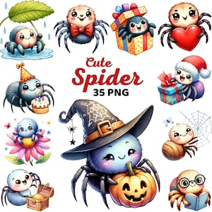 Cute Spider Clipart, Watercolor Spider Nursery, Adorable Arachnid, Animal Spiderweb Birthday Party Baby Shower Halloween Png