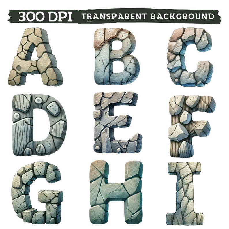 Geology Lettering Rock Alphabet Clipart, Stone Letters & Numbers, Cracked Rock ...