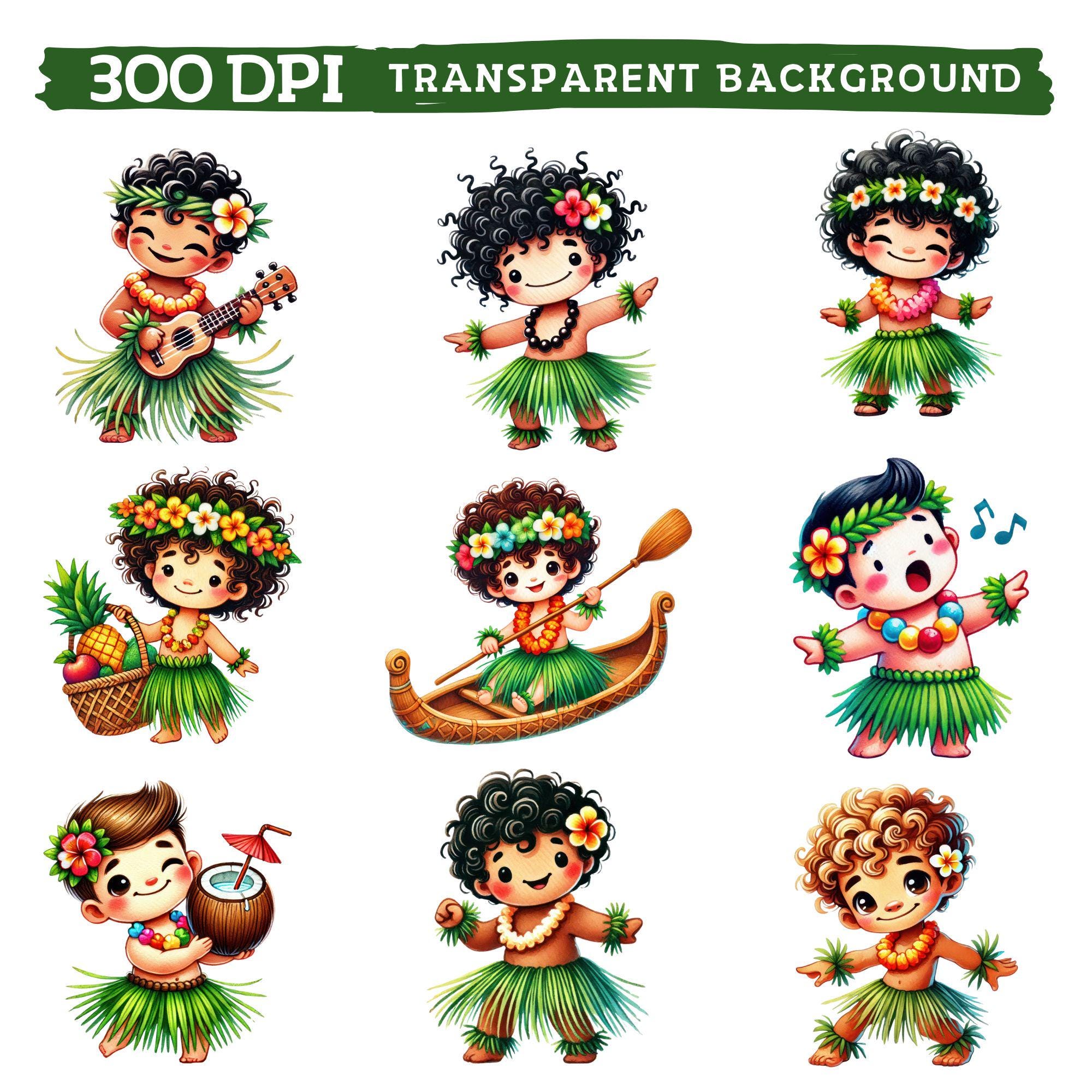 Cute Hawaiian Hula Boy Clipart, Watercolor Tropical Beach Summer, Luau ...