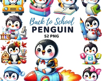 Niedliche Pinguin Zurück zu Schule Clipart, Aquarell Tier Lehrer Schüler Klassenzimmer Dekor, Kinder Erste des Tages Schulbildung Lernen Png