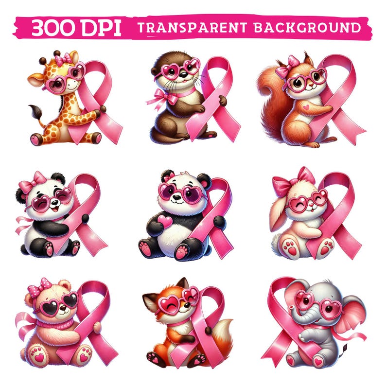 Cute Breast Cancer Awareness Animals Clipart, Woodland Jungle Animal ...