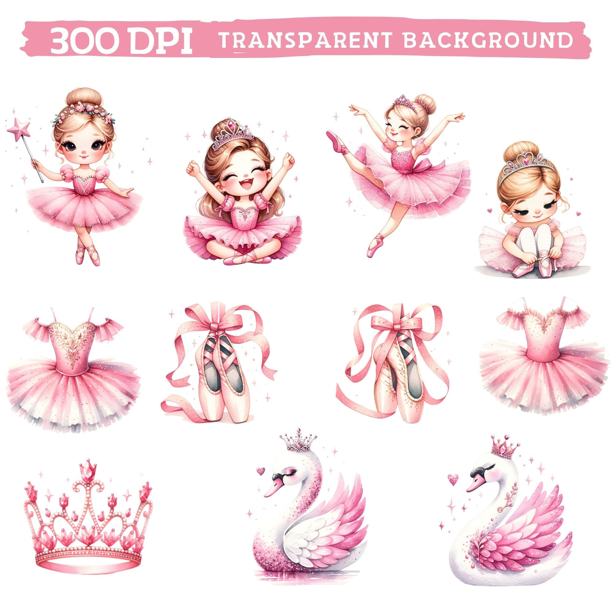 Watercolor Cute Pink Ballerina Clipart, Ballet Girl Swan Nursery ...