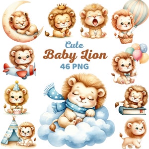 Schattige baby leeuw clipart, aquarel speelse babydieren kinderkamer decor, brullend schattige leeuw safari kinderen verjaardagsfeestje babyshower png