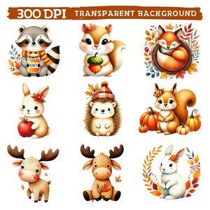 Fall Animals Clipart, Cute Autumn Woodland Animal, Watercolor Fall ...