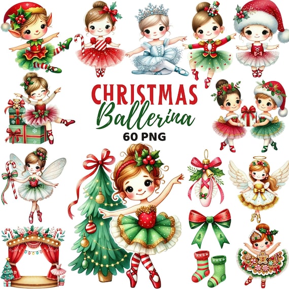 Christmas Ballerina Clipart, Watercolor Nutcracker Fairy Holiday Ballet Dancer, Xmas Dance Costume, Cute Winter Nursery Party Decor Png