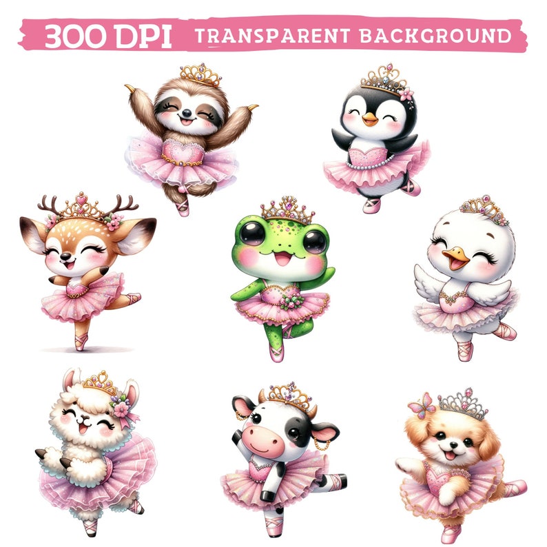 Watercolor Cute Ballerina Animals Clipart, Pink Tutu Ballerinas Animal