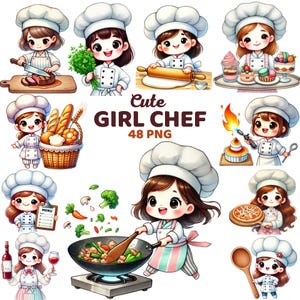Cute Girl Chef Clipart, Watercolor Kids Kitchen, Cooking, Baking Nursery Decor, Party Restaurant Theme, Culinary Professional Chef Kid Png