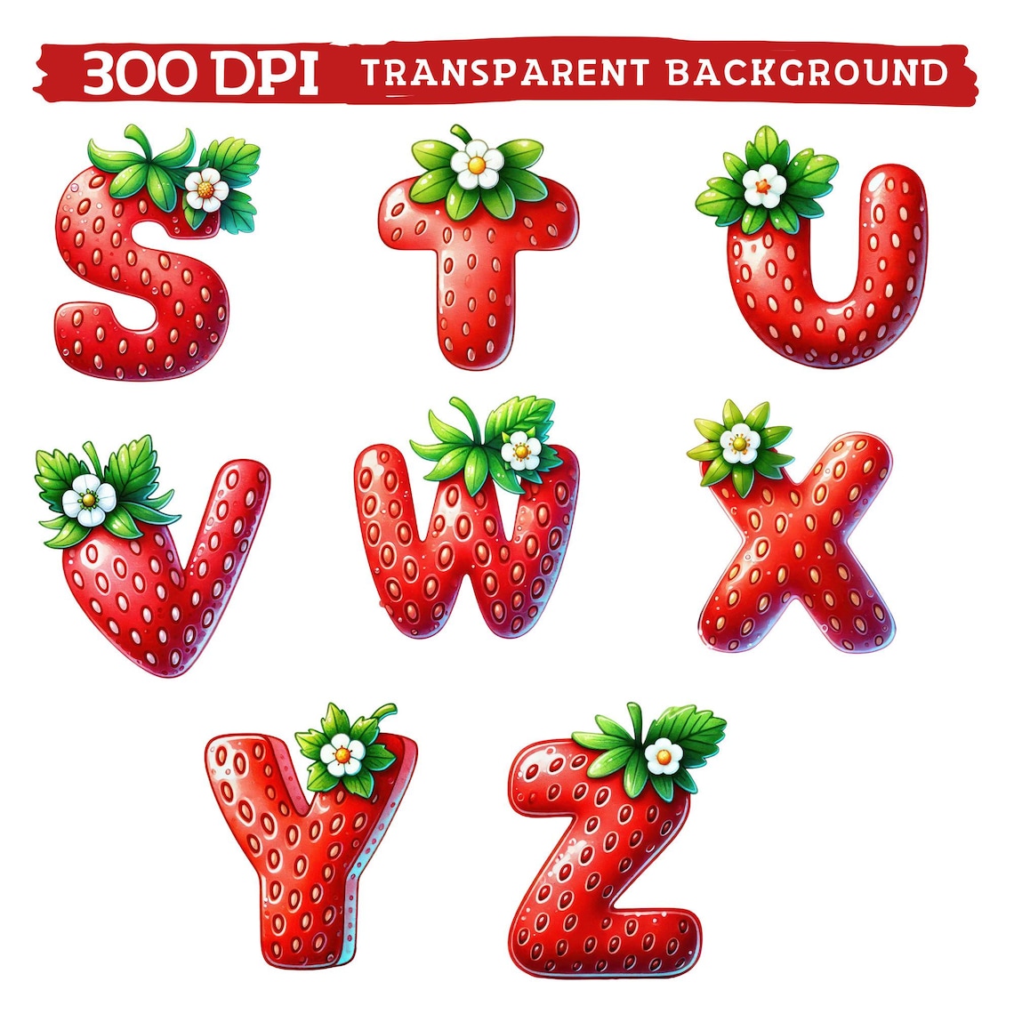 Strawberry Alphabet Clipart, Watercolor Cute Fruit Letters and Numbers ...
