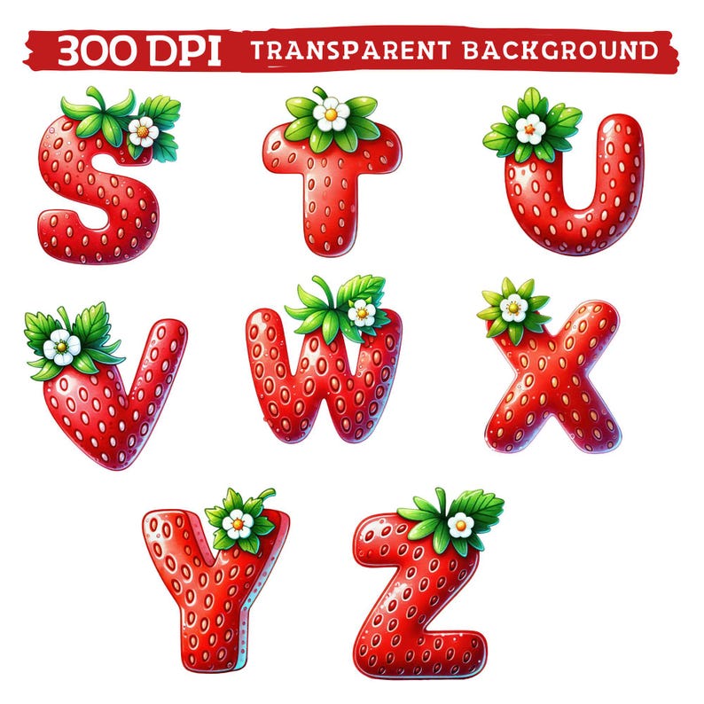 Strawberry Alphabet Clipart, Watercolor Cute Fruit Letters and Numbers ...