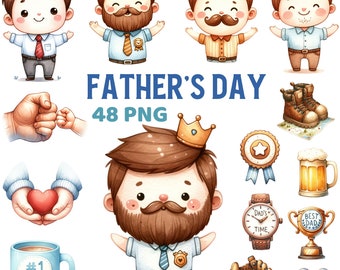 Acquerello carino festa del papà Png, miglior papà famiglia arredamento per la scuola materna, paternità Set Clipart, padre papà uomo nonno bundle Png