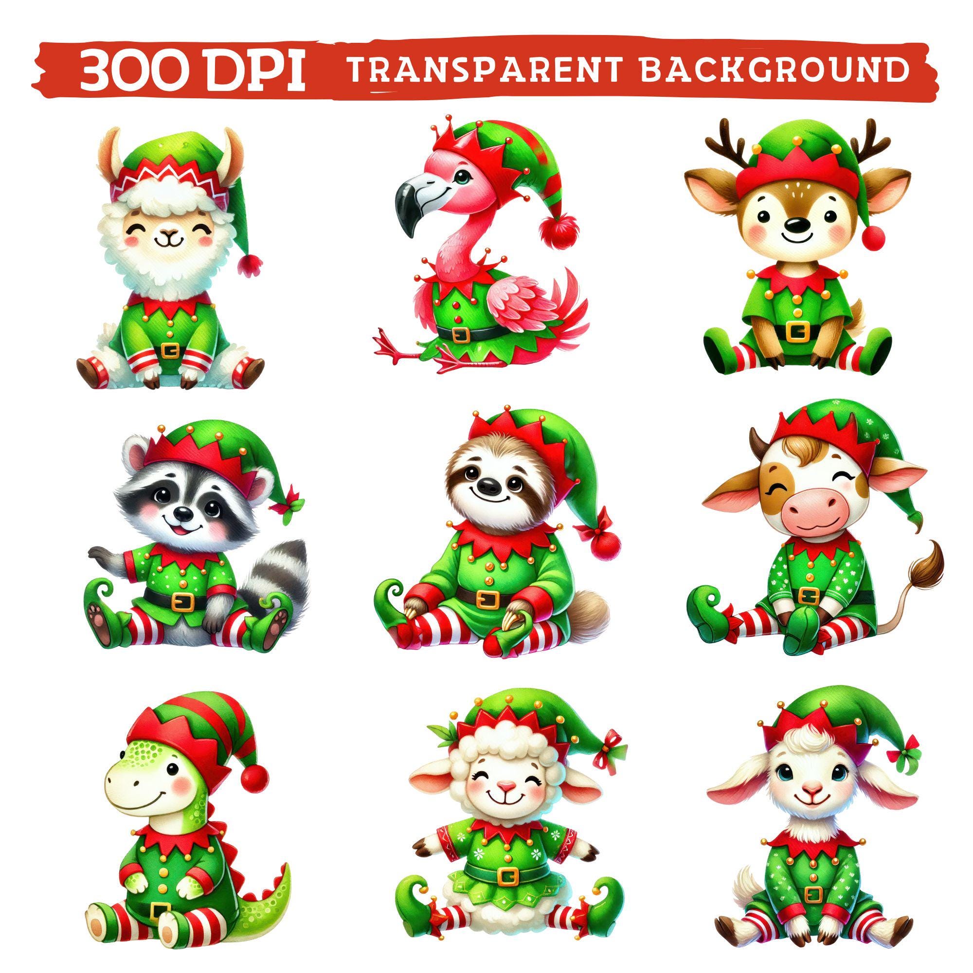 Elf Animals Clipart, Watercolor Cute Festive Xmas Nursery Decor ...