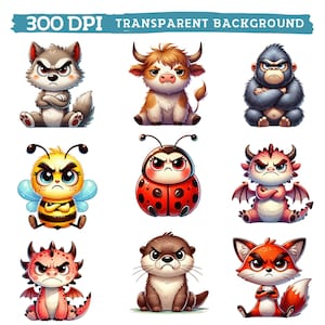 Funny Grumpy Animals Clipart, Watercolor Cute Angry, Nursery Decor ...