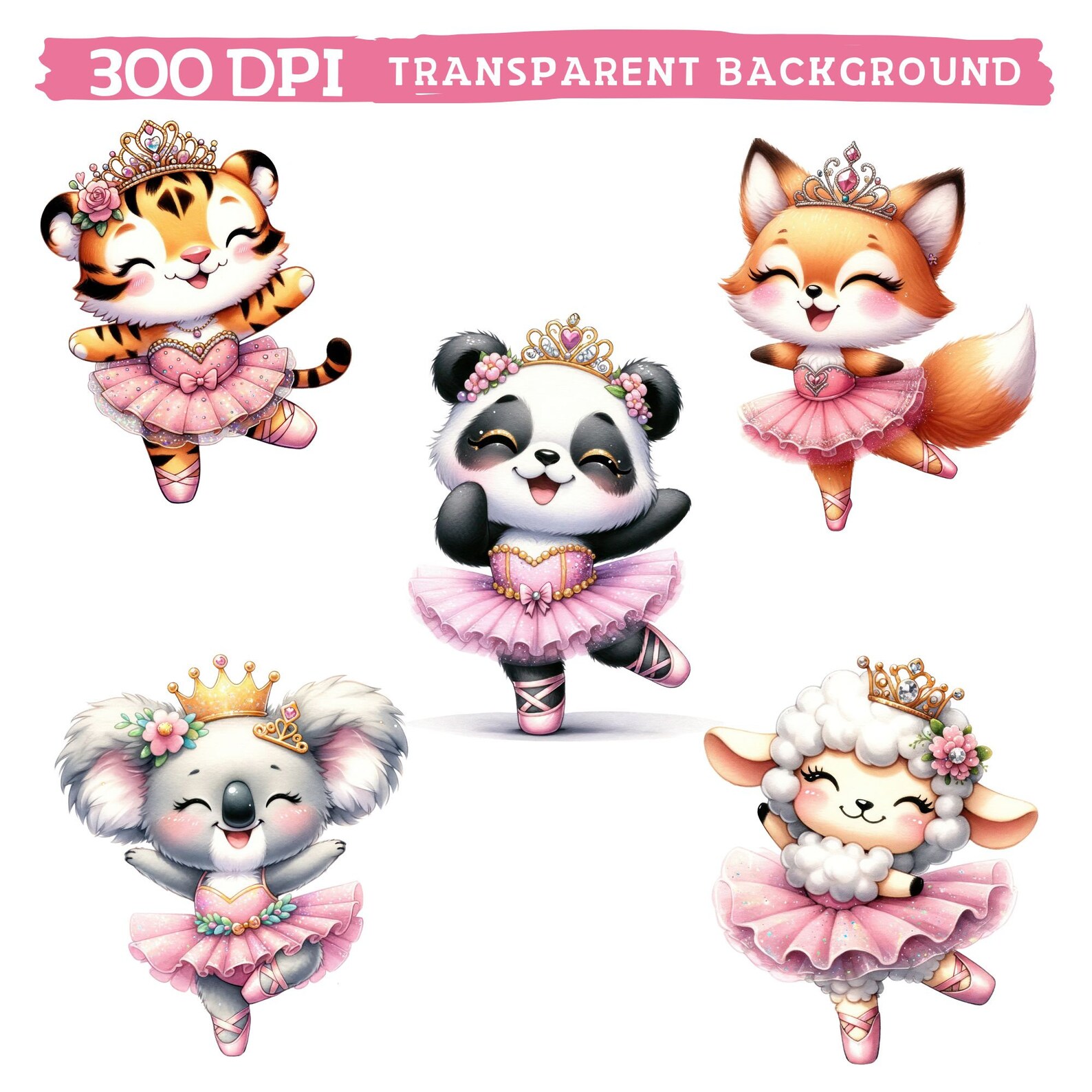 Watercolor Cute Ballerina Animals Clipart, Pink Tutu Ballerinas Animal ...