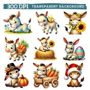 Cute Donkey Clipart, Watercolor Farm Animal Nursery Decor, Cowboy ...