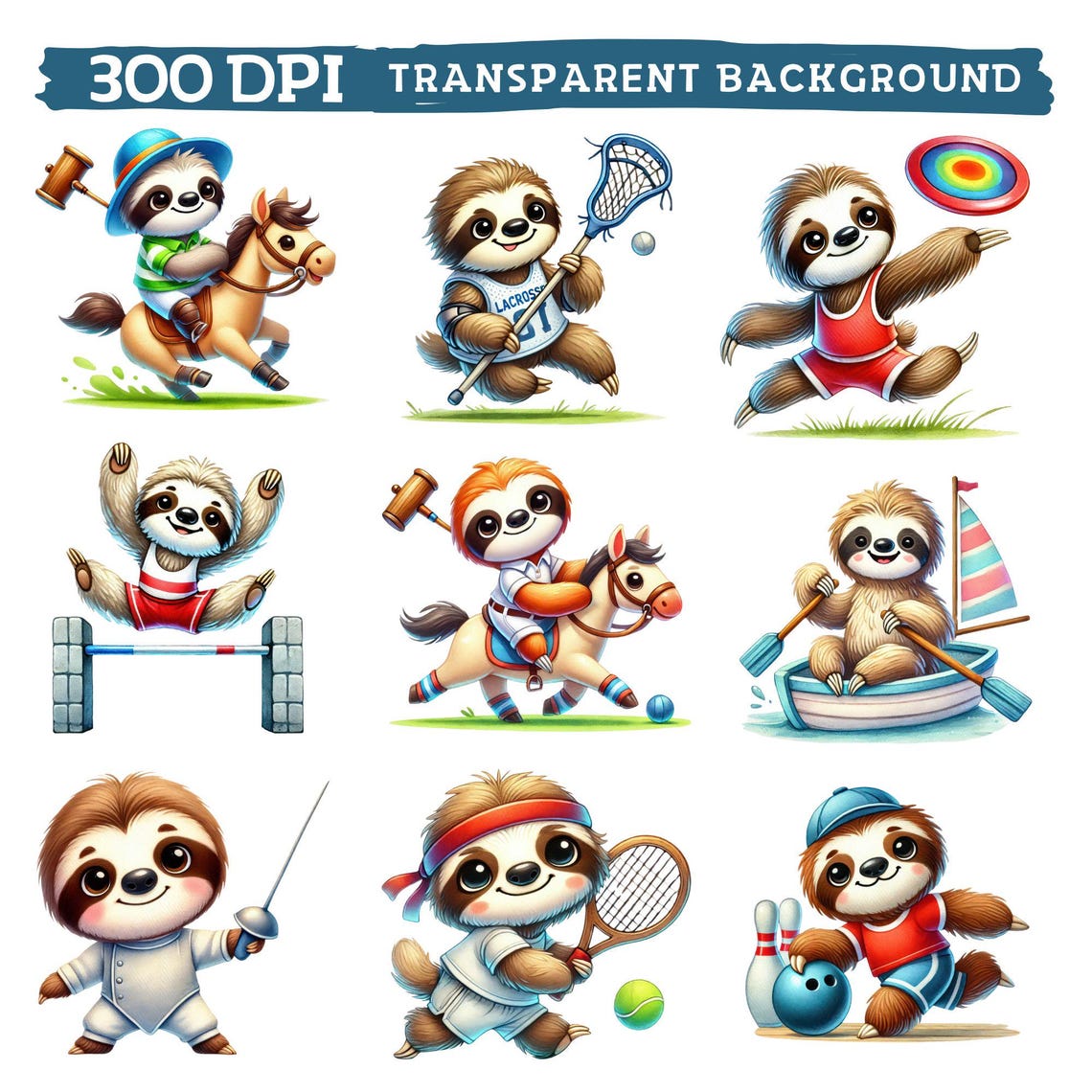 Sport Sloth Clipart, Watercolor Cute Athletic Nursery Decor, Funny ...