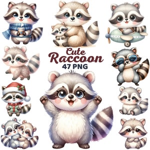 Aquarel wasbeer clipart, schattige wasbeer kinderkamer decor, bosdier, schattige wasbeer verjaardag baby shower bundel png