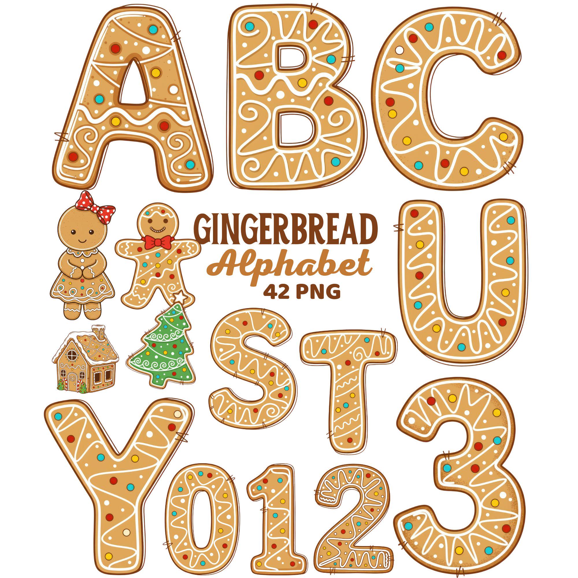 Gingerbread Alphabet Clipart, Christmas Letters & Numbers Xmas Baking ...