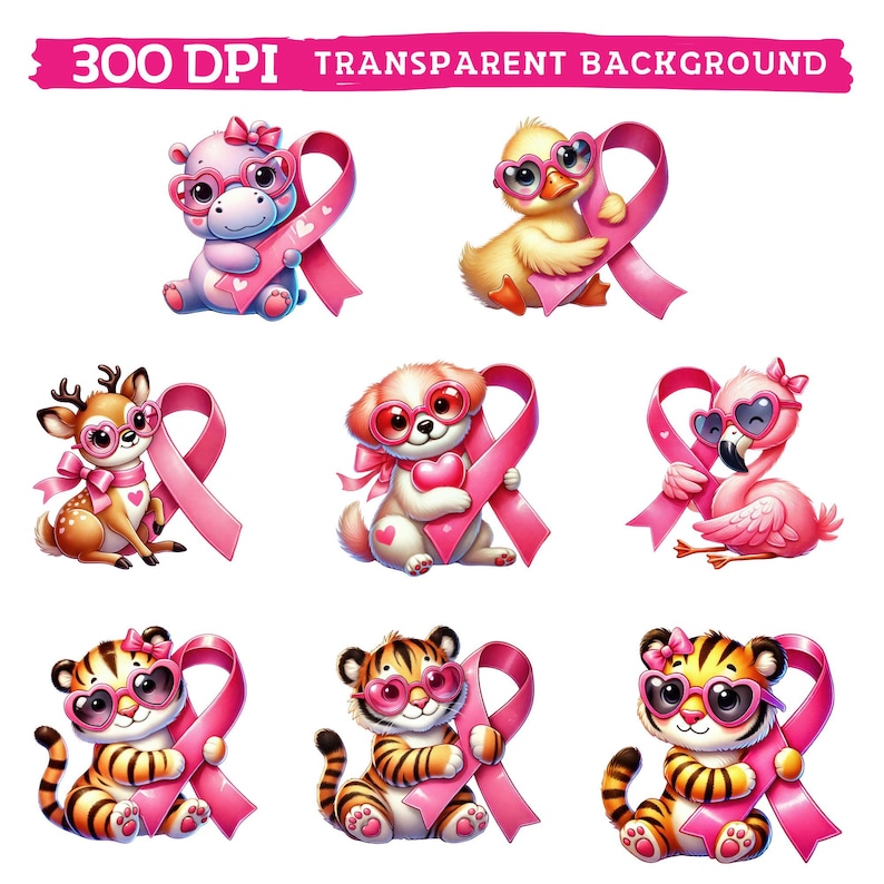 Cute Breast Cancer Awareness Animals Clipart, Woodland Jungle Animal ...