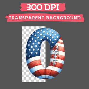 May include: A red, white, and blue American flag design on a football shape, forming the number zero.