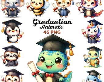 Graduierung Tiere Clipart, Aquarell Niedlich Akademische Feier Kindergarten, Bildung, Schuldiplom, Walddschungeltier Kinder Party Png