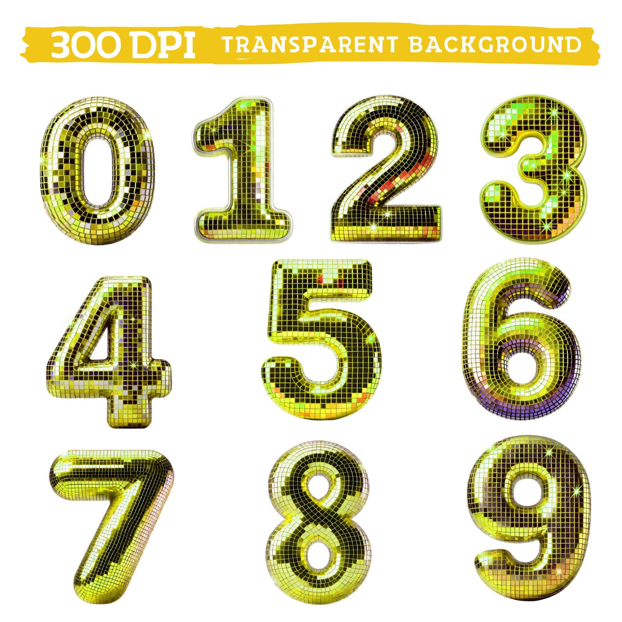Retro Disco Alphabet Clipart, Yellow Shiny Mirror Ball Letters ...