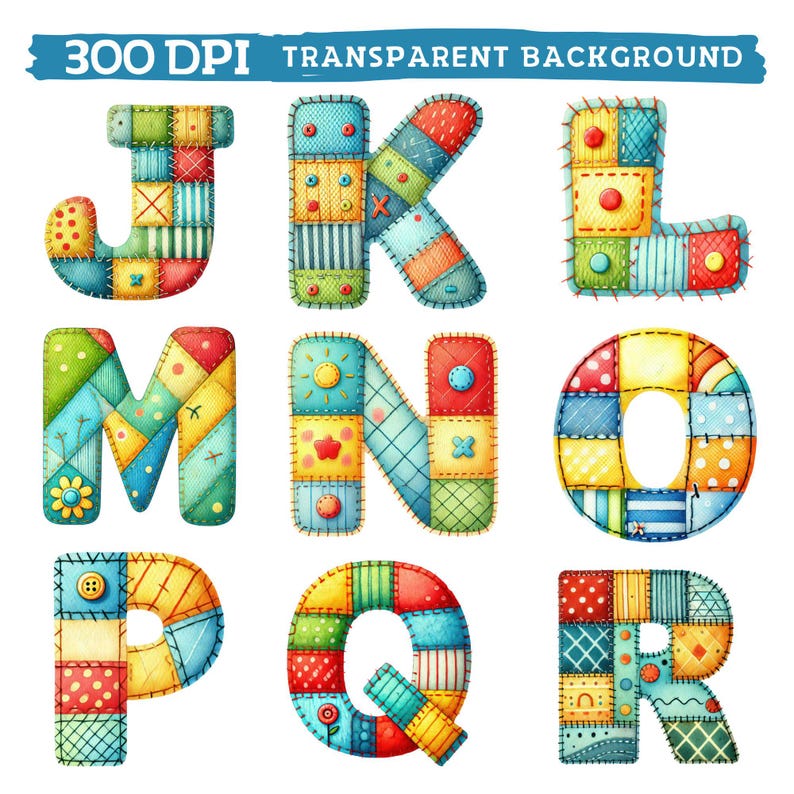 Patchwork Alphabet Clipart, Colorful Quilted Letters and Numbers ...