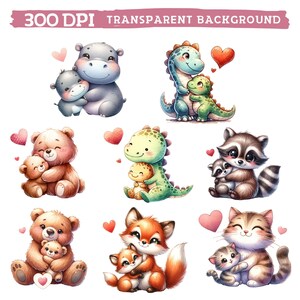Watercolor Cute Mama and Baby Animals Clipart, Woodland Animal Nursery ...