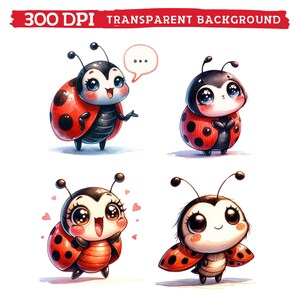 Watercolor Cute Ladybug Clipart, Spring Summer Bug Nursery Sublimation, Kawaii Ladybugs Lover Birthday Baby Shower Bundle Png image 3