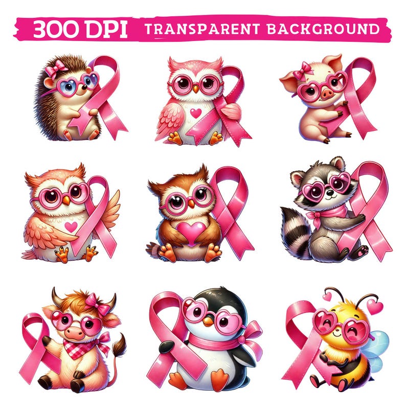 Cute Breast Cancer Awareness Animals Clipart, Woodland Jungle Animal ...