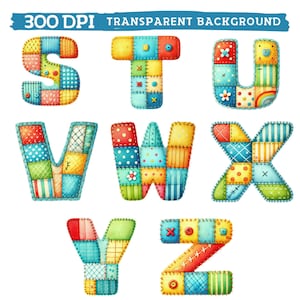 Patchwork Alphabet Clipart, Colorful Quilted Letters and Numbers ...