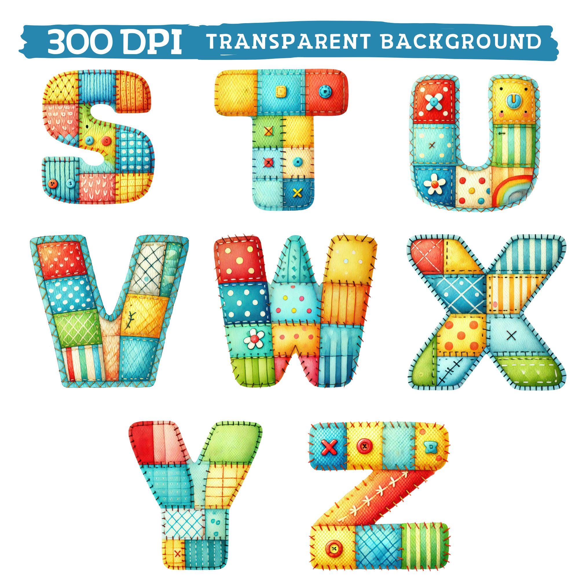 Patchwork Alphabet Clipart, Colorful Quilted Letters and Numbers ...