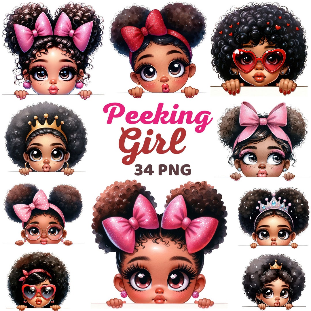 Peeking Girl Clipart, Watercolor Cute Little Girl, Bow Crown, Princess ...