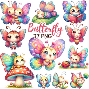 Aquarel schattige vlinder clipart, lente zomer bug kinderkamer sublimatie, kawaii vlinders minnaar verjaardag baby shower bundel png