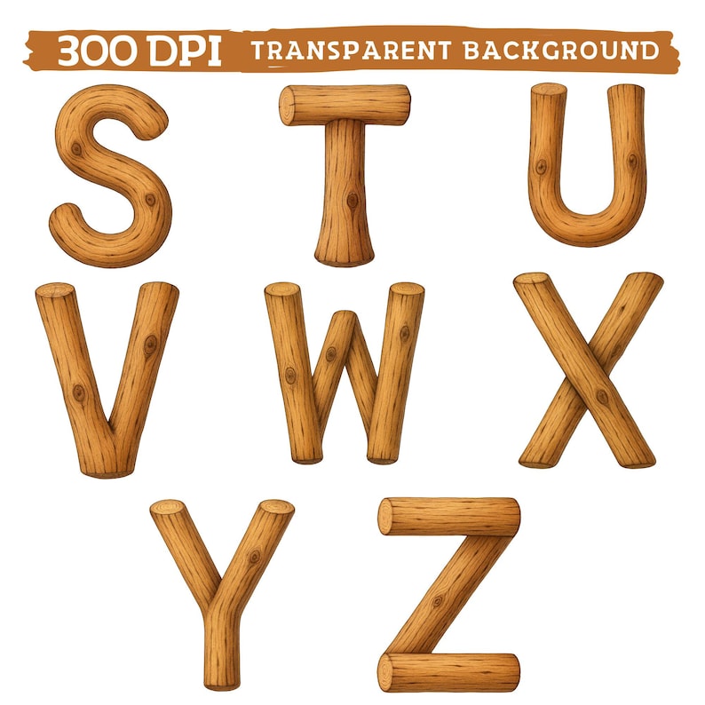 Logs Label Lettering Wooden Log Alphabet Clipart, Rustic Letters, Nature Forest Lumberjack ...