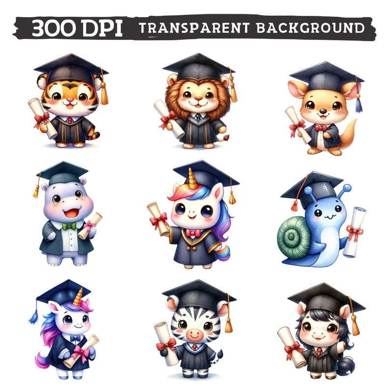Graduation Animals Clipart, Watercolor Cute Academic Celebration ...