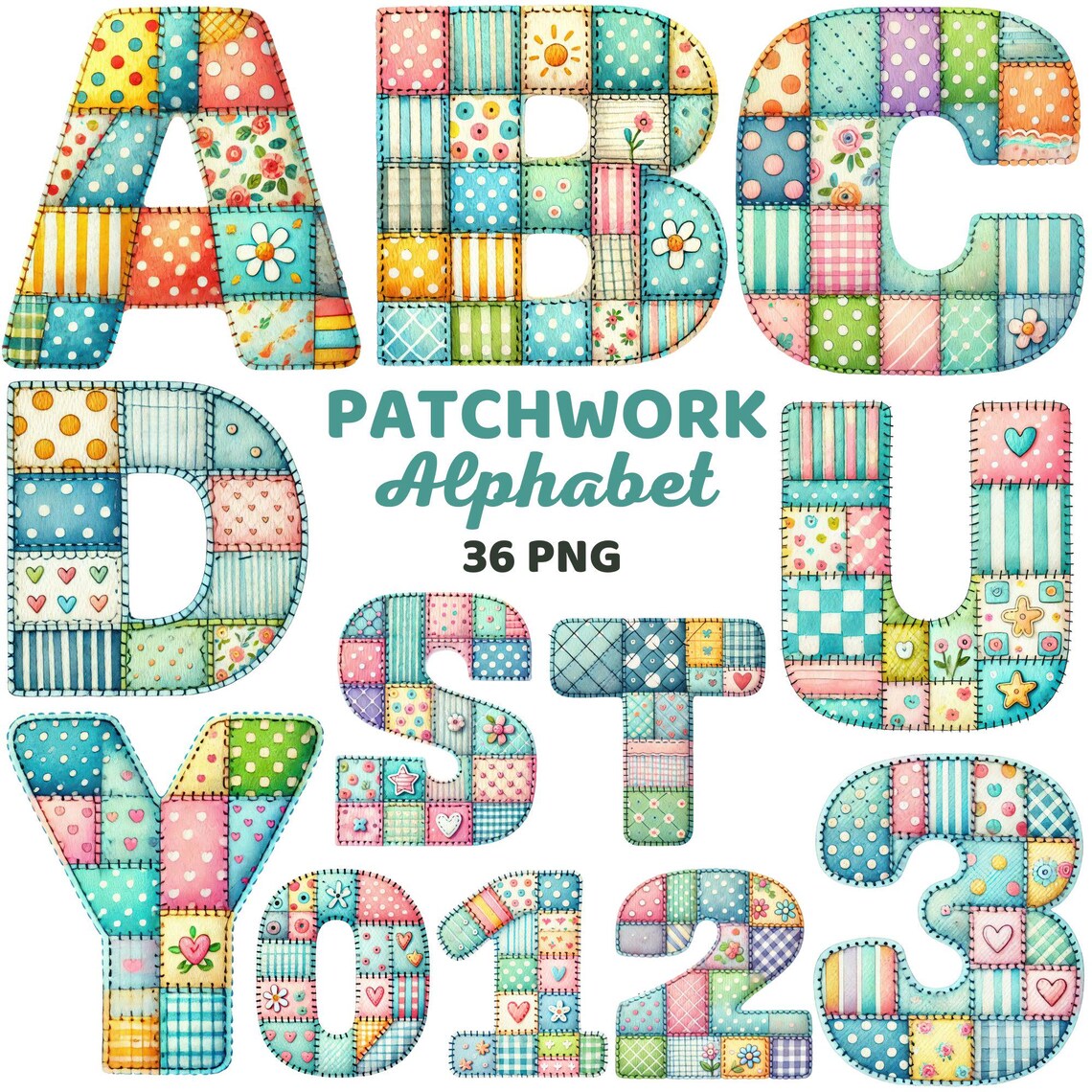 Patchwork Alphabetclipart, Colorful Quilted Letters Numbers Baby Shower ...