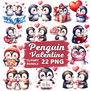 Watercolor Penguin Valentine Clipart Png, Cute Penguin Valentine's Day, Penguin Nursery Sublimation, Cute Penguin Lover Collection Png
