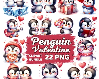 Watercolor Penguin Valentine Clipart Png, Cute Penguin Valentine's Day, Penguin Nursery Sublimation, Cute Penguin Lover Collection Png