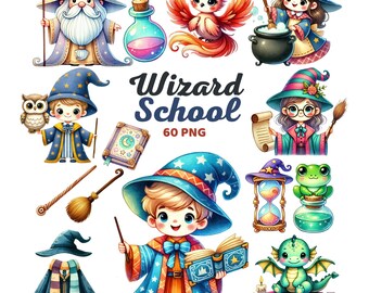 Zauberer Schule Clipart, Aquarell Magie Kinder Eule Zauberstab Buch Fantasy Png