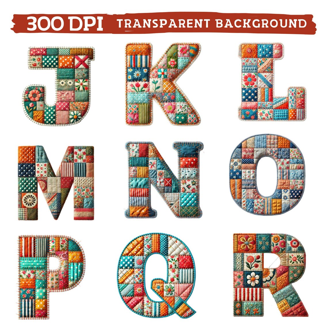 Patchwork Alphabet Clipart, Quilted Letters and Numbers, Sewing Font ...