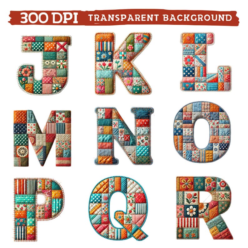 Patchwork Alphabet Clipart, Quilted Letters and Numbers, Sewing Font ...